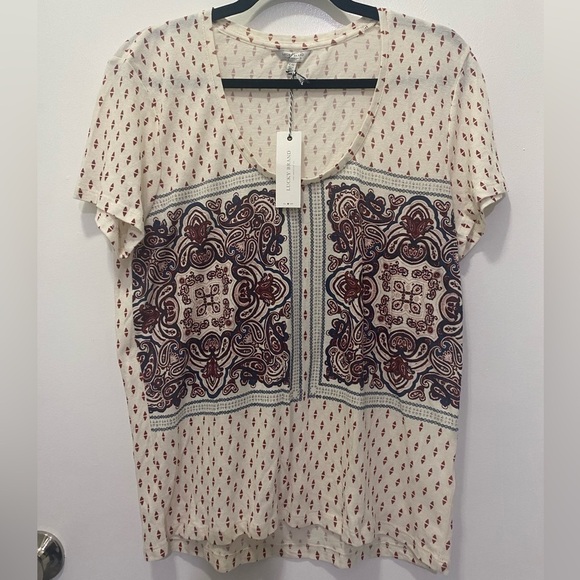 NEW! Lucky Brand Tile Print Short Sleeve Scoop Neck T-Shirt - Picture 2 of 6
